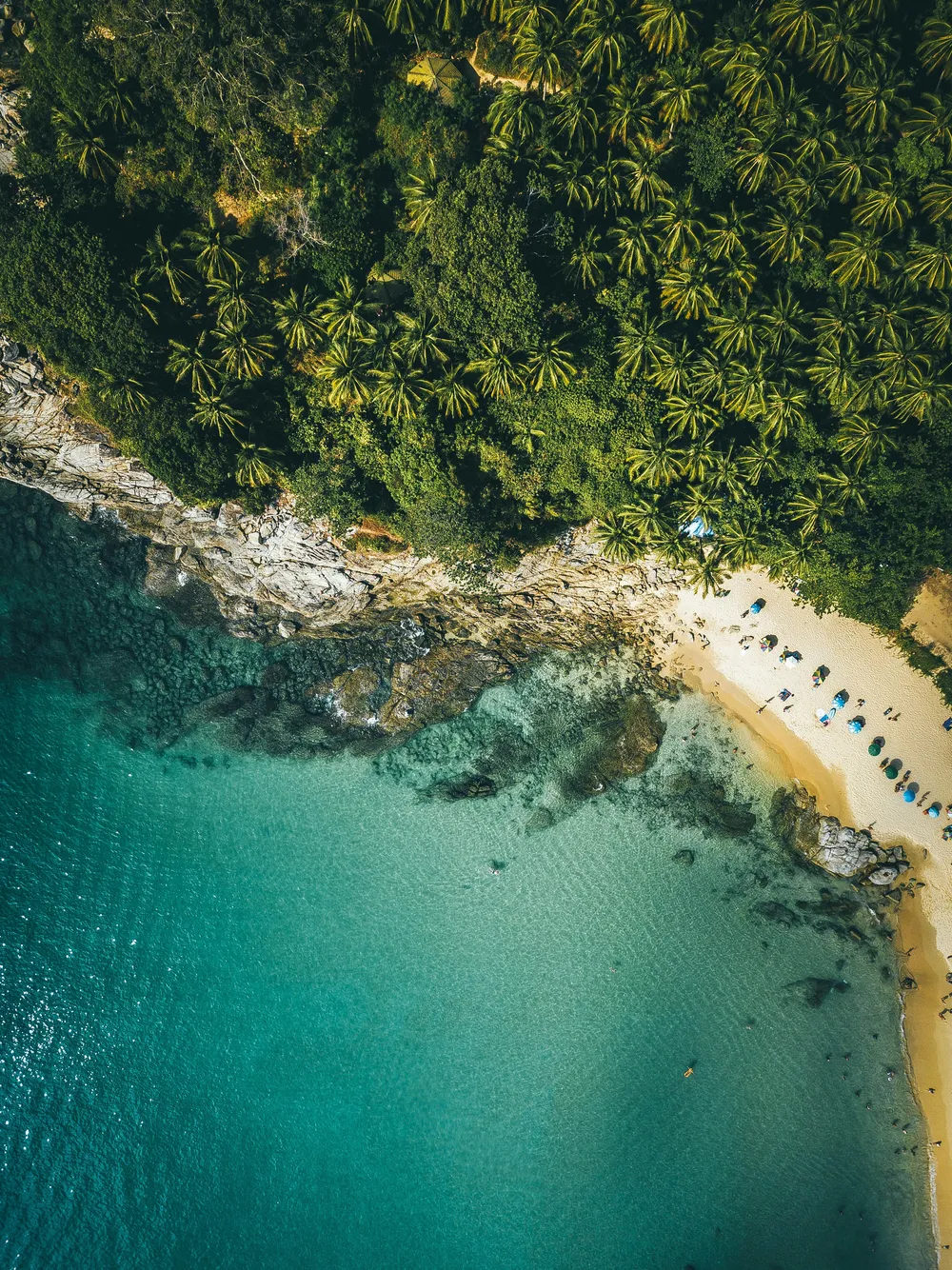 The green coastline and blue Andaman Sea at Surin, Phuket